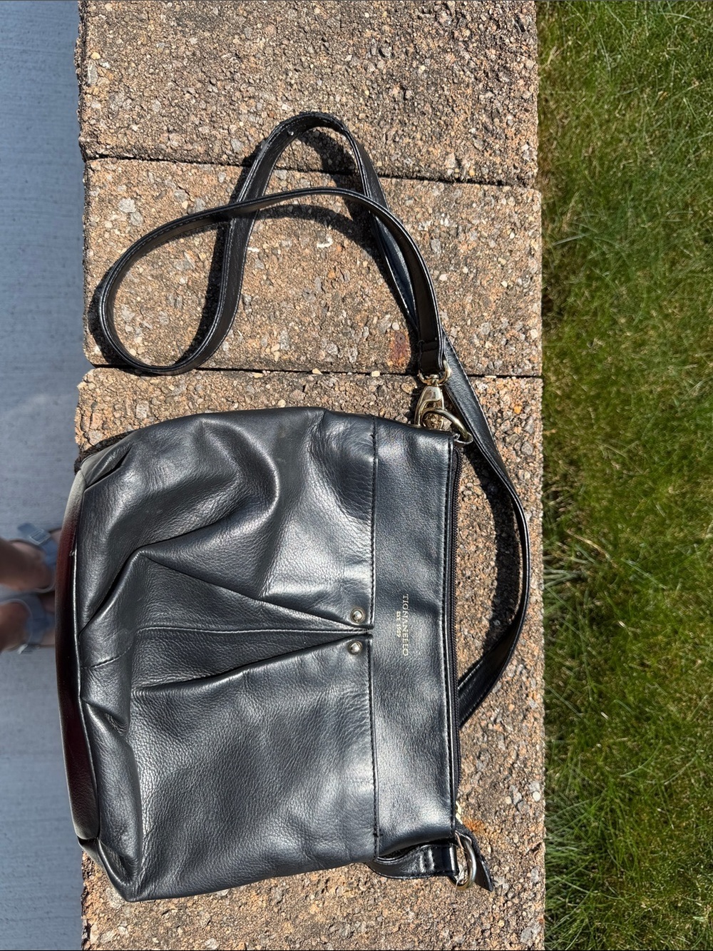 Tignanello Black Leather Crossbody with Gold-Tone Accents